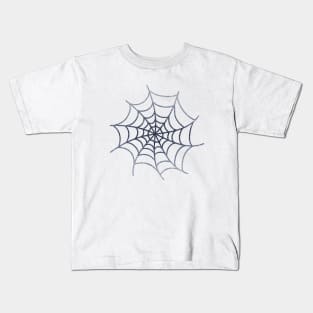 Silver Gray Glittery Spider's Web on White Kids T-Shirt